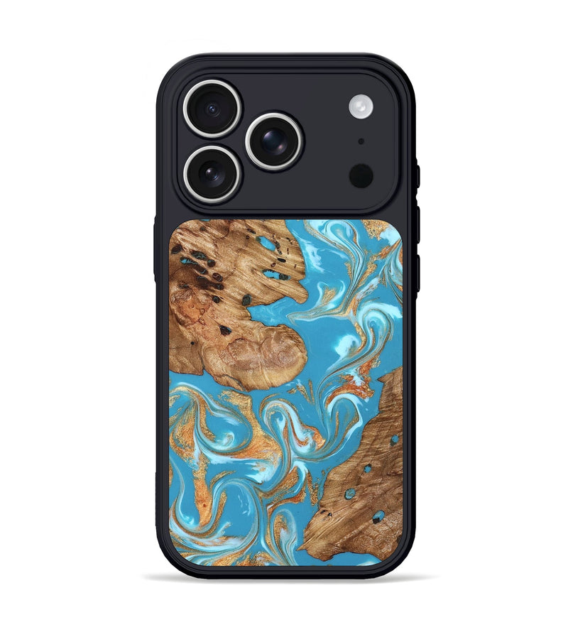 iPhone 17 Pro Wood Phone Case - Corrie (Teal & Gold, 822244)