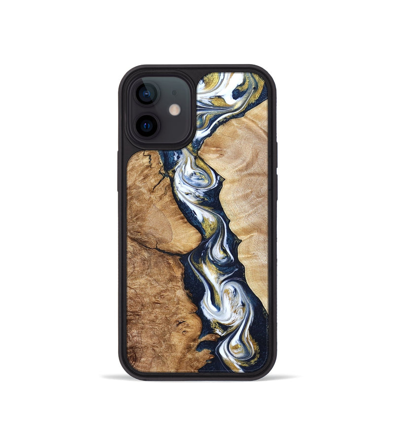 iPhone 12 mini Wood Phone Case - Maia (Teal & Gold, 822245)