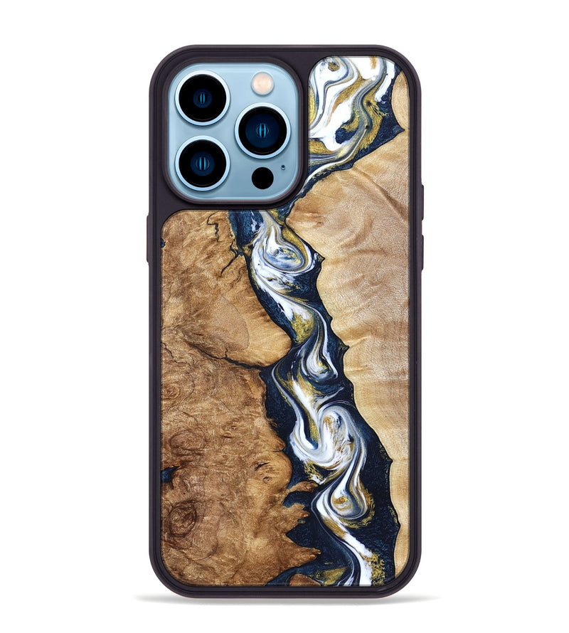 iPhone 14 Pro Max Wood Phone Case - Maia (Teal & Gold, 822245)