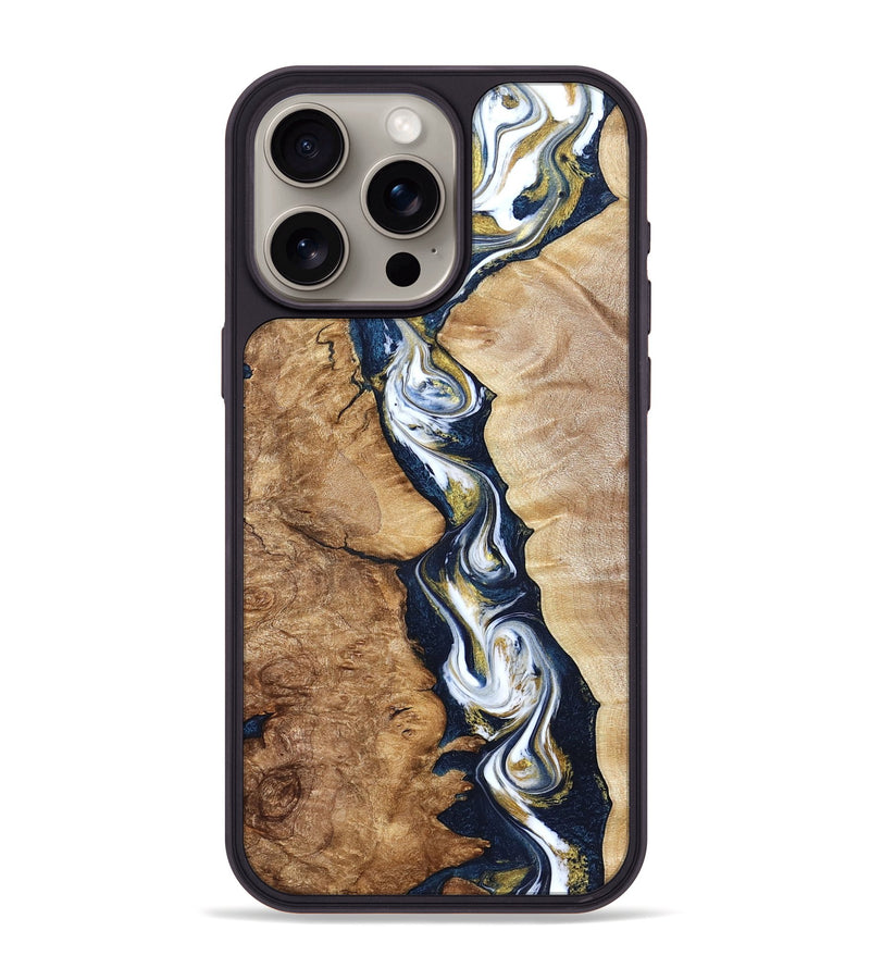 iPhone 15 Pro Max Wood Phone Case - Maia (Teal & Gold, 822245)