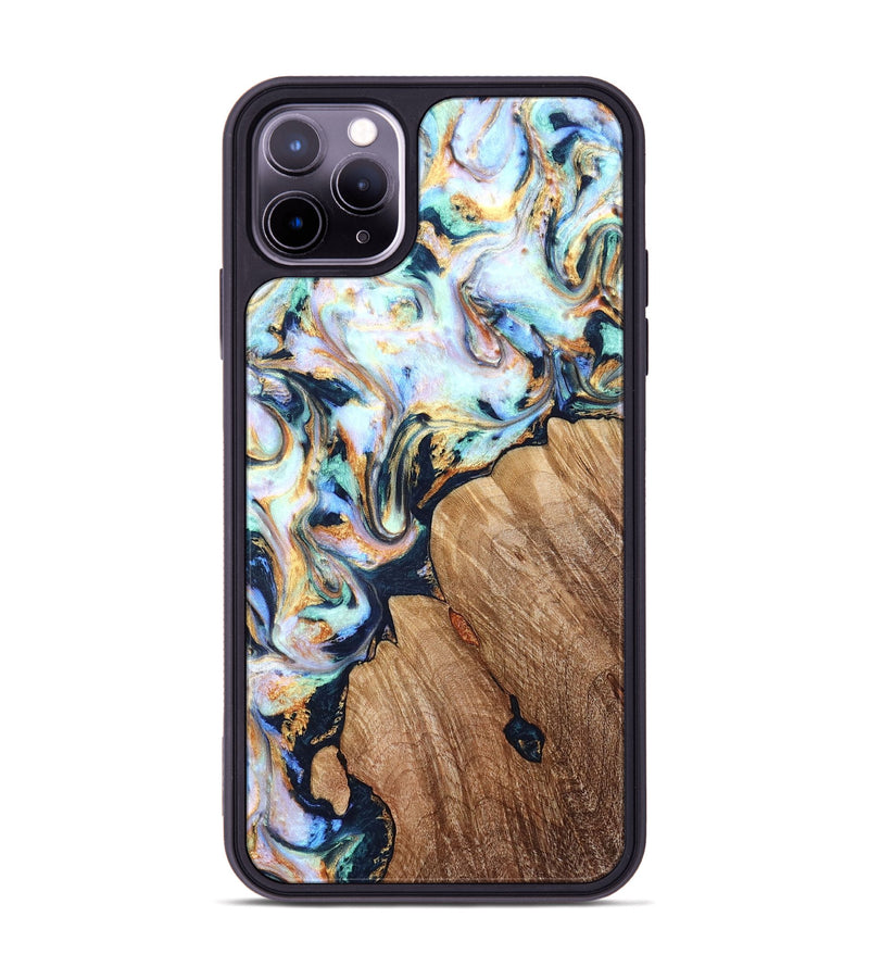 iPhone 11 Pro Max Wood Phone Case - Kadeem (Teal & Gold, 822246)