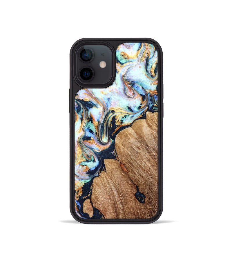 iPhone 12 mini Wood Phone Case - Kadeem (Teal & Gold, 822246)