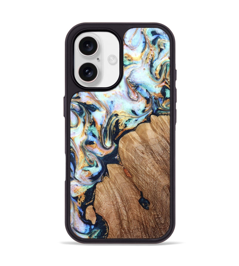 iPhone 17 Wood Phone Case - Kadeem (Teal & Gold, 822246)