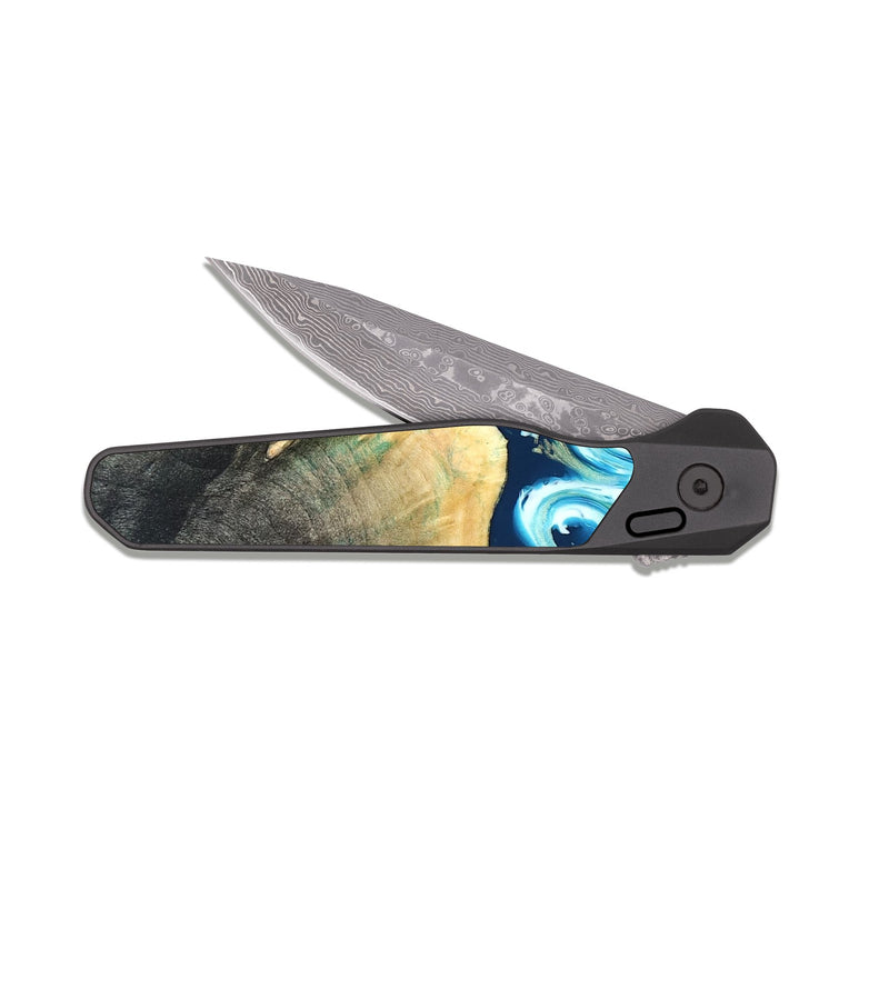 EDC Dark Damascus Wood Pocket Knife - Syreeta (Blue, 822279)