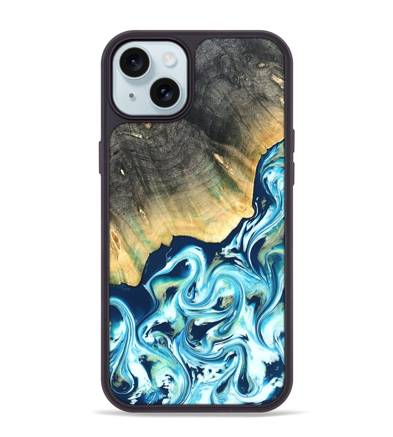 iPhone 15 Plus Wood Phone Case - Syreeta (Blue, 822279)