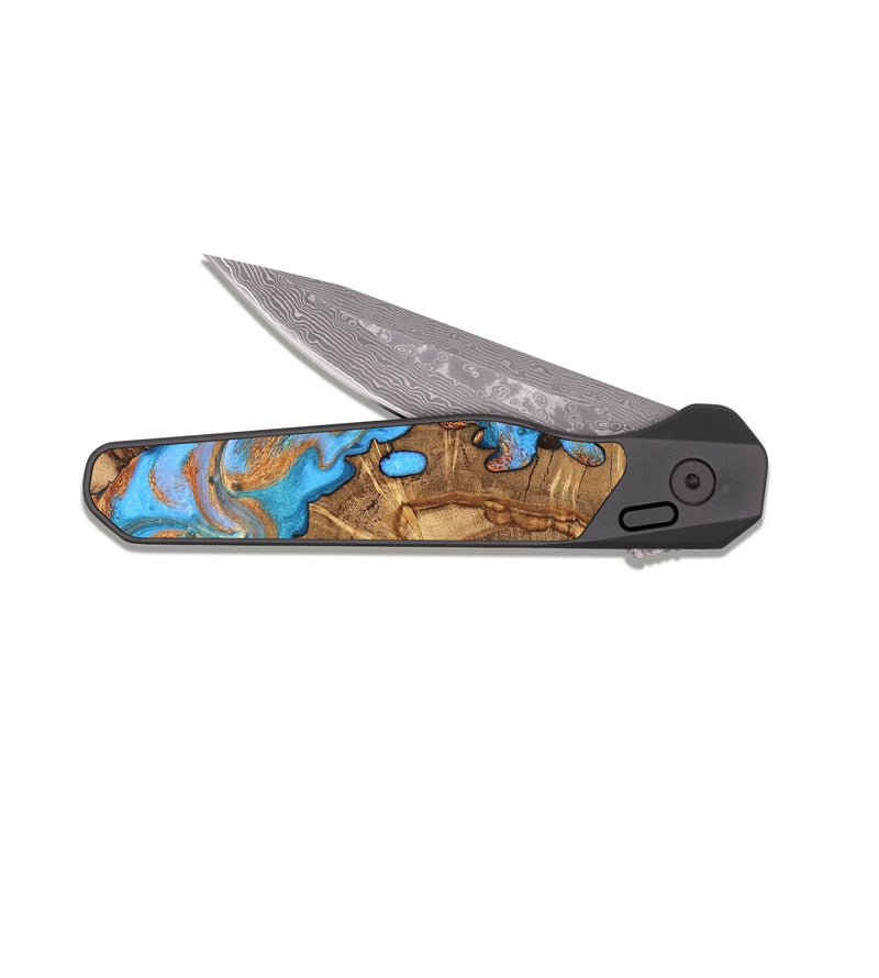 EDC Dark Damascus Wood Pocket Knife - Barney (Ancient Olive, 822281)