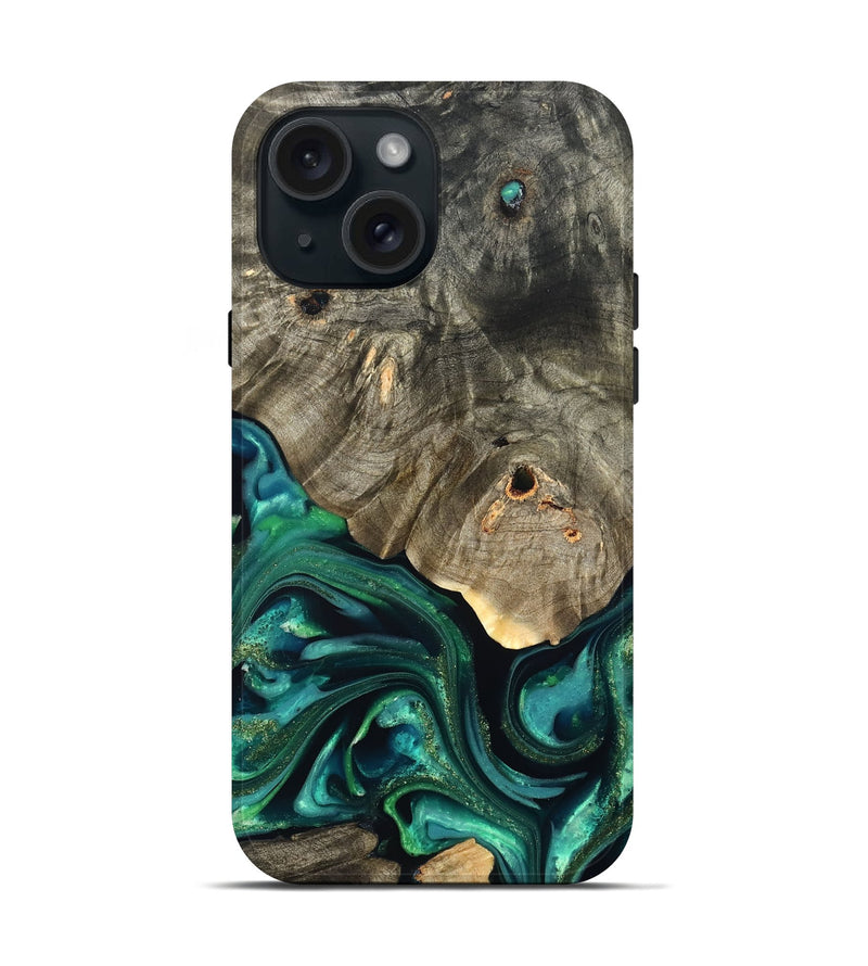 iPhone 15 Wood Live Edge Phone Case - Marcy (Green, 822296)