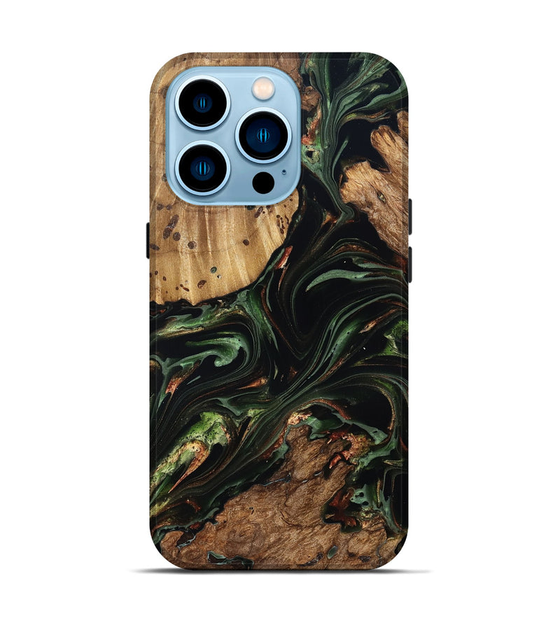 iPhone 14 Pro Wood Live Edge Phone Case - Benson (Green, 822297)