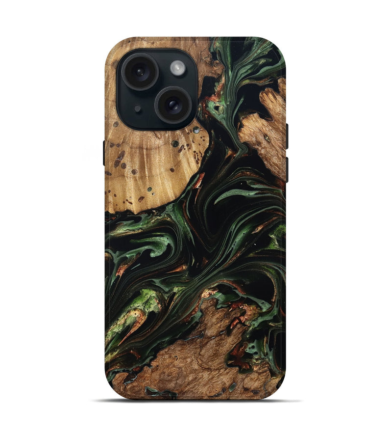iPhone 15 Wood Live Edge Phone Case - Benson (Green, 822297)