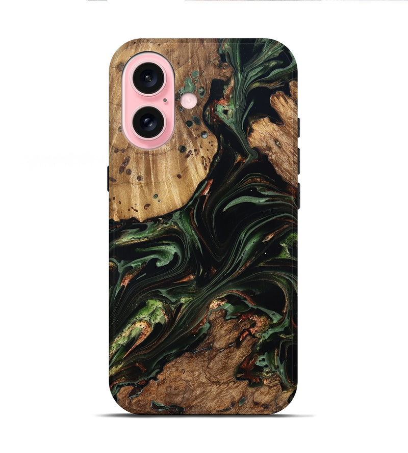 iPhone 16 Wood Live Edge Phone Case - Benson (Green, 822297)