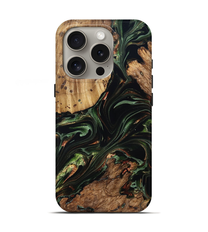 iPhone 16 Pro Wood Live Edge Phone Case - Benson (Green, 822297)