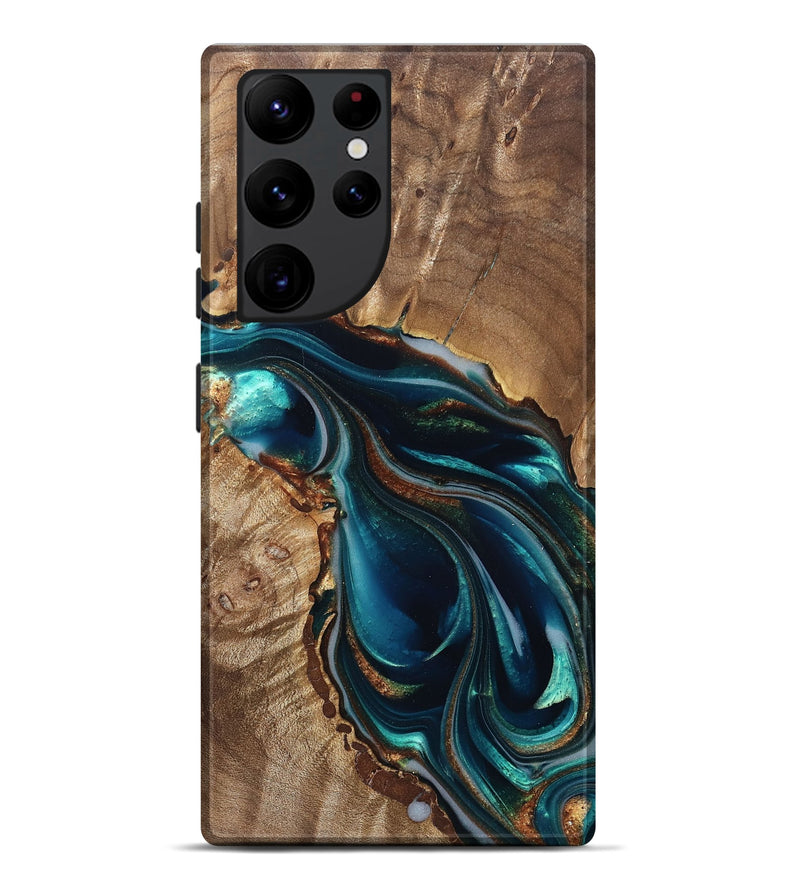 Galaxy S22 Ultra Wood Live Edge Phone Case - Melisa (Teal & Gold, 822300)