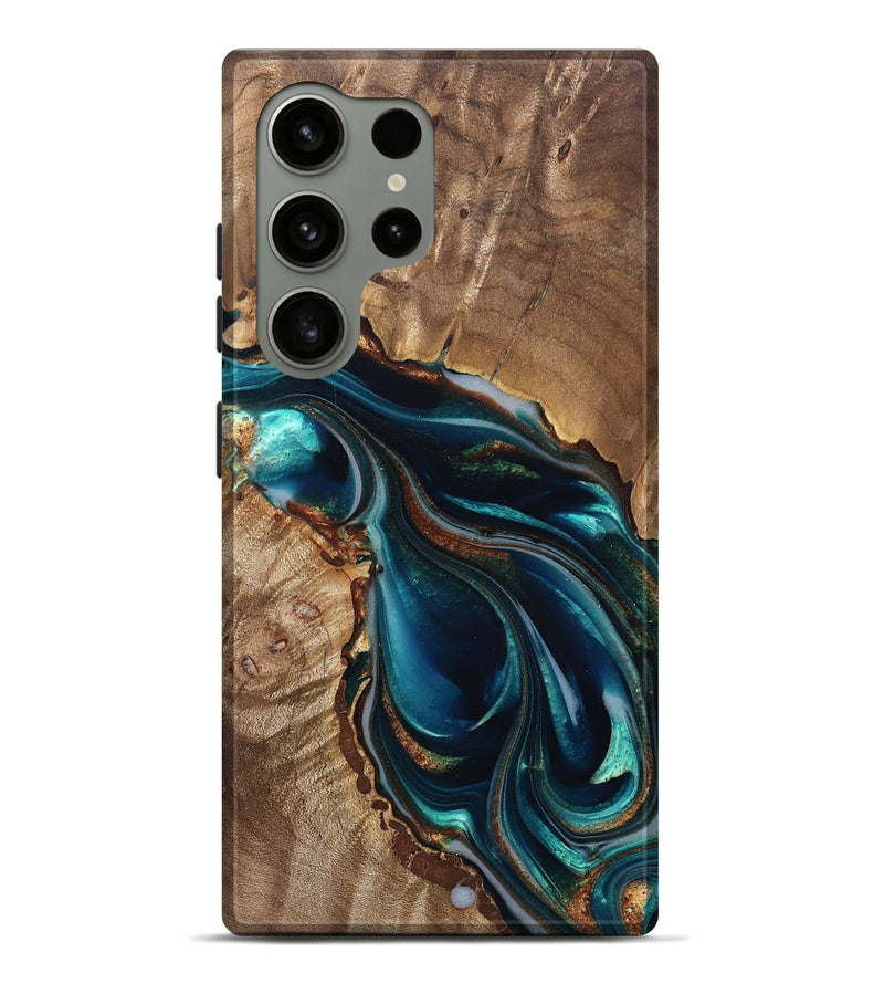 Galaxy S24 Ultra Wood Live Edge Phone Case - Melisa (Teal & Gold, 822300)