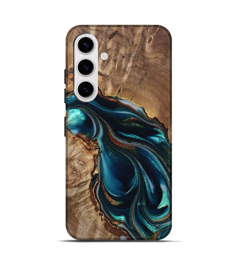 Galaxy S25 Wood Live Edge Phone Case - Melisa (Teal & Gold, 822300)