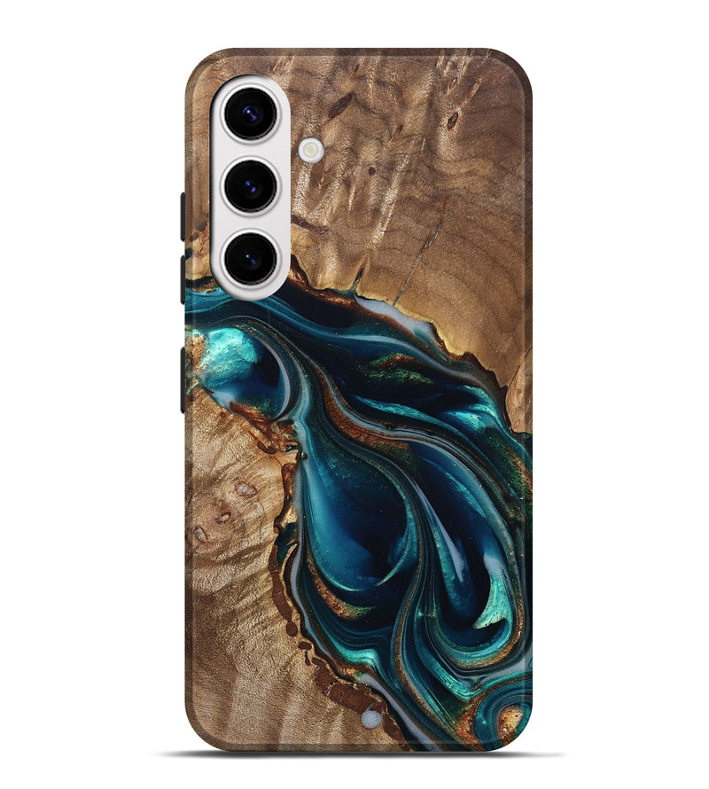 Galaxy S25 Plus Wood Live Edge Phone Case - Melisa (Teal & Gold, 822300)