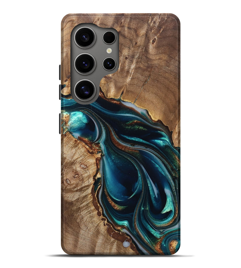 Galaxy S25 Ultra Wood Live Edge Phone Case - Melisa (Teal & Gold, 822300)