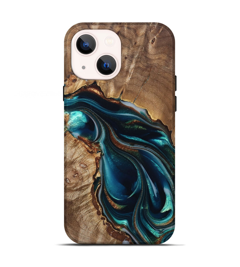 iPhone 13 Wood Live Edge Phone Case - Melisa (Teal & Gold, 822300)