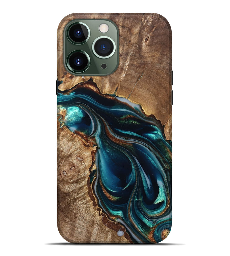 iPhone 13 Pro Max Wood Live Edge Phone Case - Melisa (Teal & Gold, 822300)