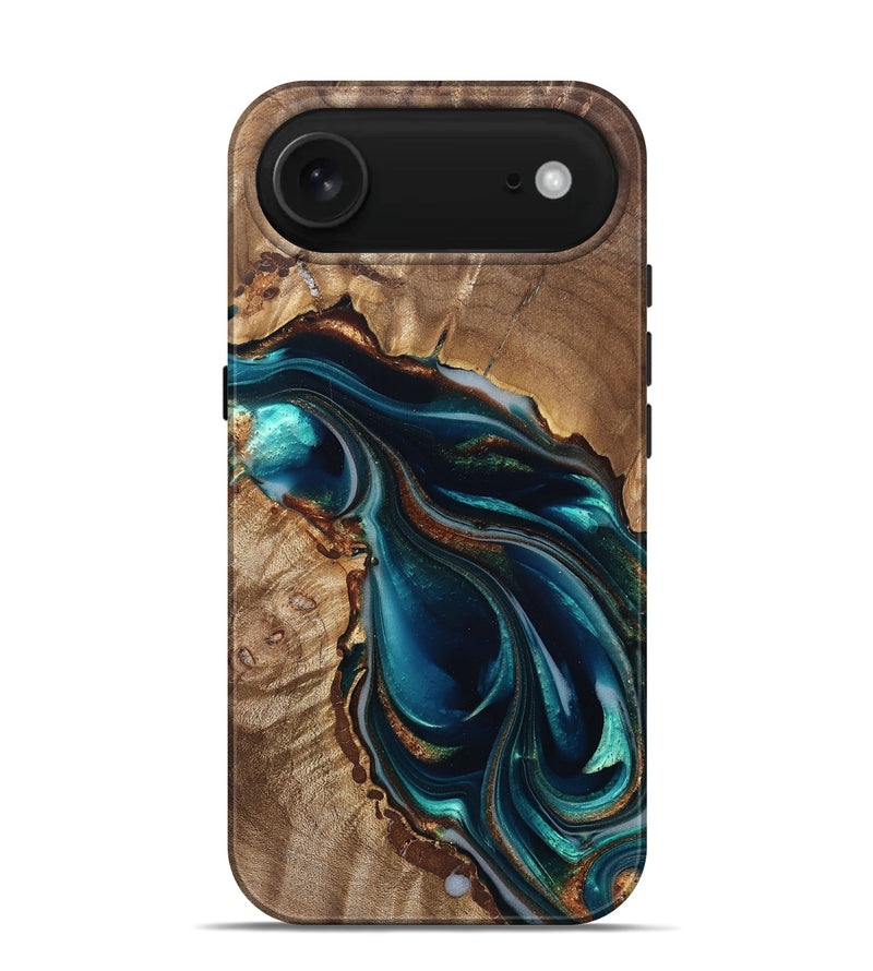 iPhone 17 Air Wood Live Edge Phone Case - Melisa (Teal & Gold, 822300)