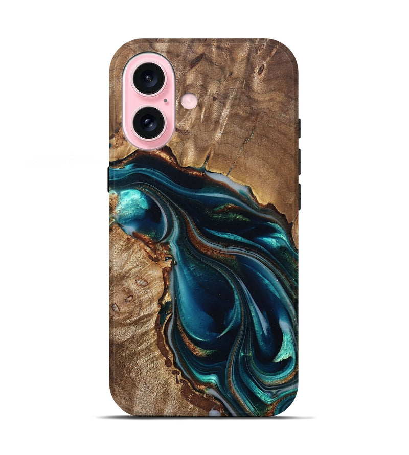 iPhone 17 Wood Live Edge Phone Case - Melisa (Teal & Gold, 822300)