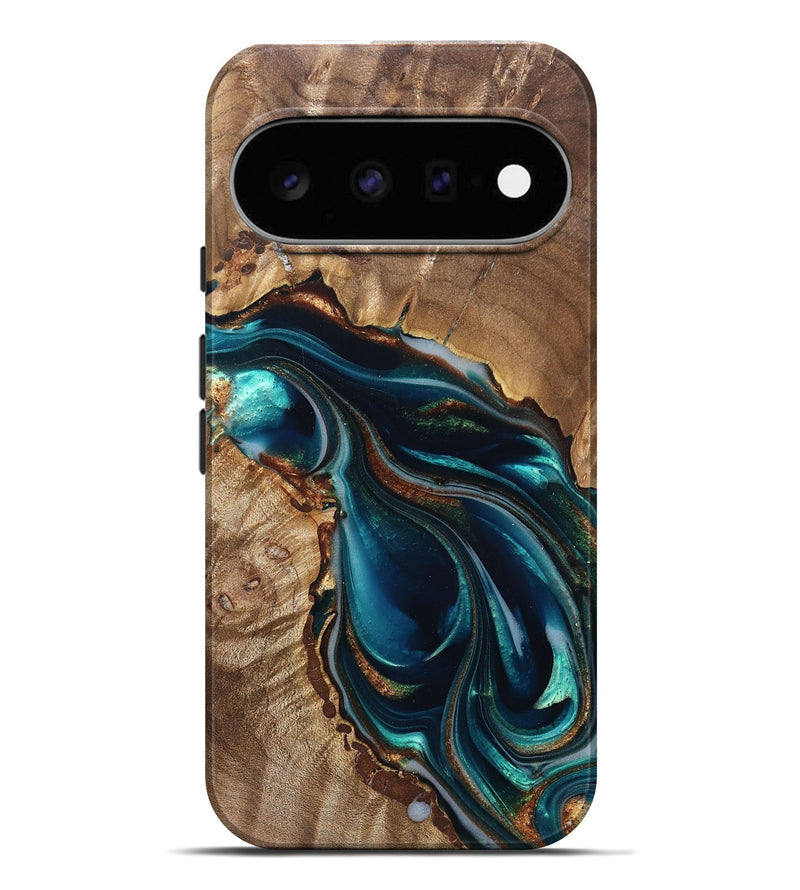 Pixel 11 Pro XL Wood Live Edge Phone Case - Melisa (Teal & Gold, 822300)