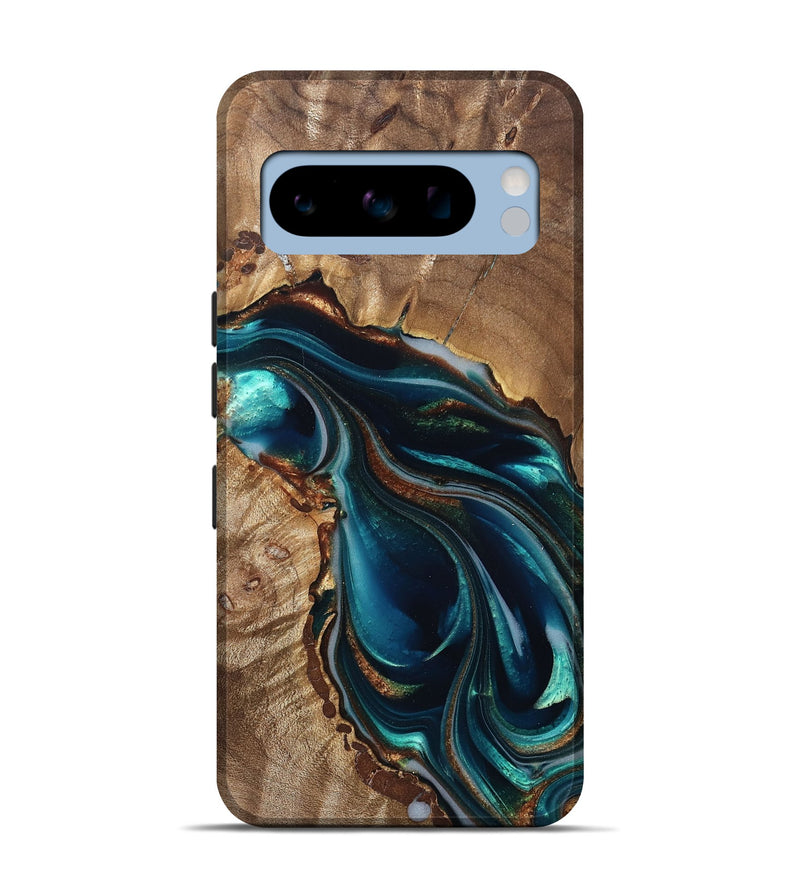 Pixel 8 Pro Wood Live Edge Phone Case - Melisa (Teal & Gold, 822300)