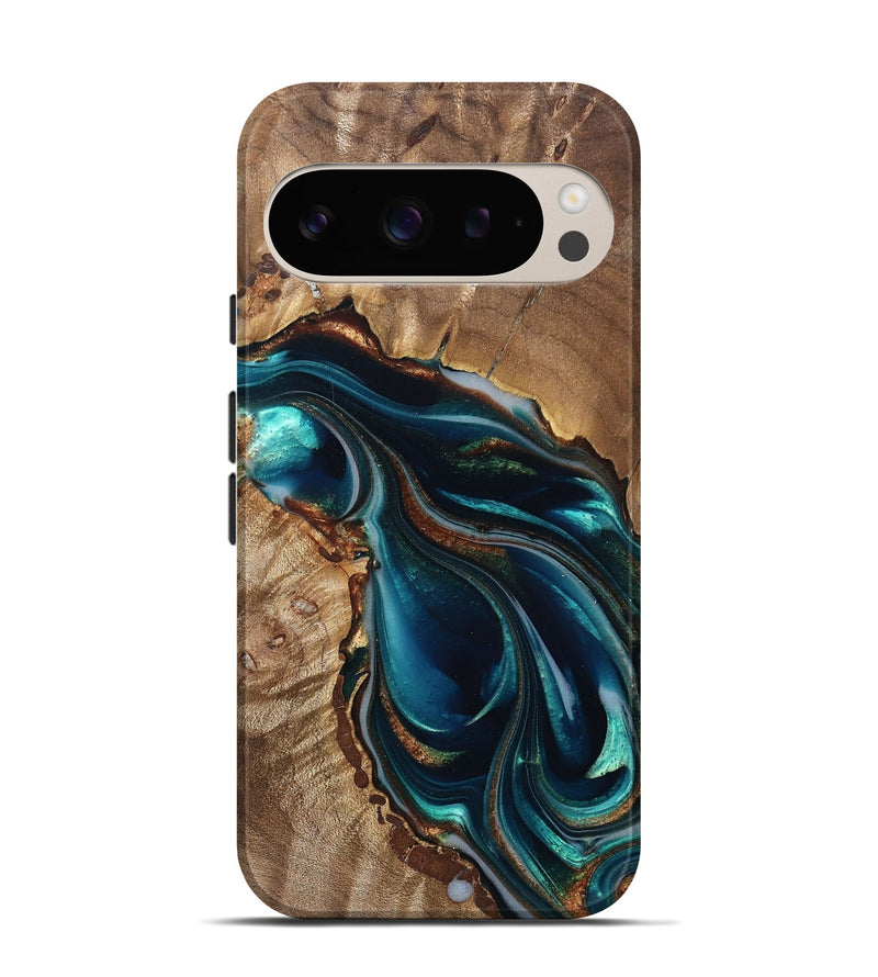 Pixel 9 Wood Live Edge Phone Case - Melisa (Teal & Gold, 822300)