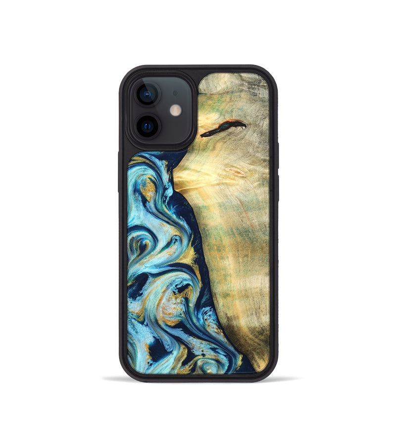 iPhone 12 mini Wood Phone Case - Orval (Teal & Gold, 822322)