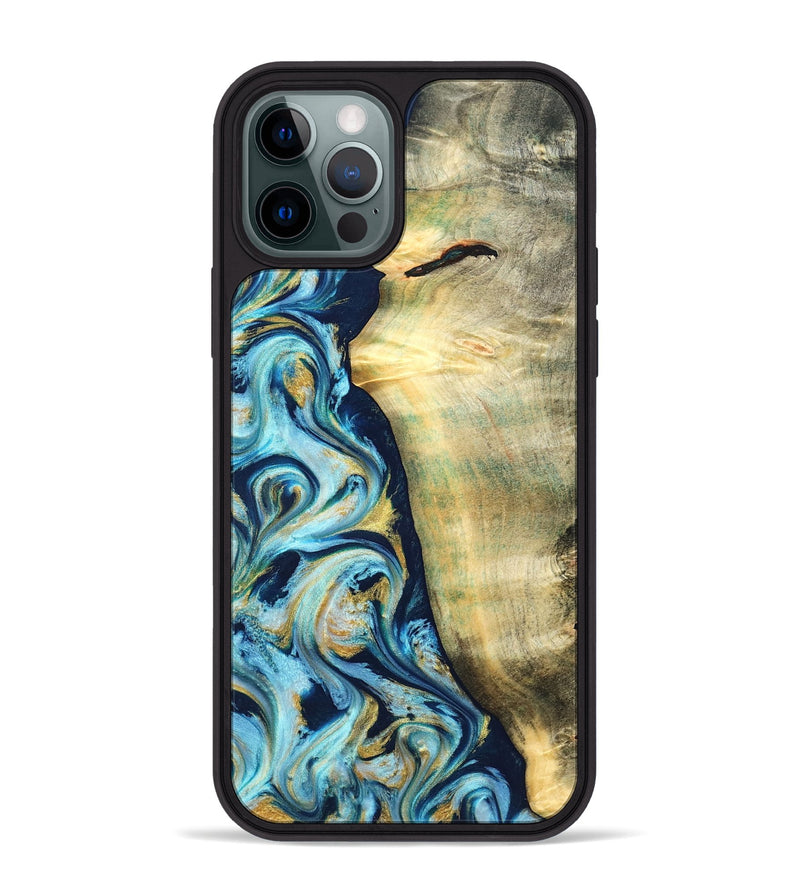 iPhone 12 Pro Max Wood Phone Case - Orval (Teal & Gold, 822322)