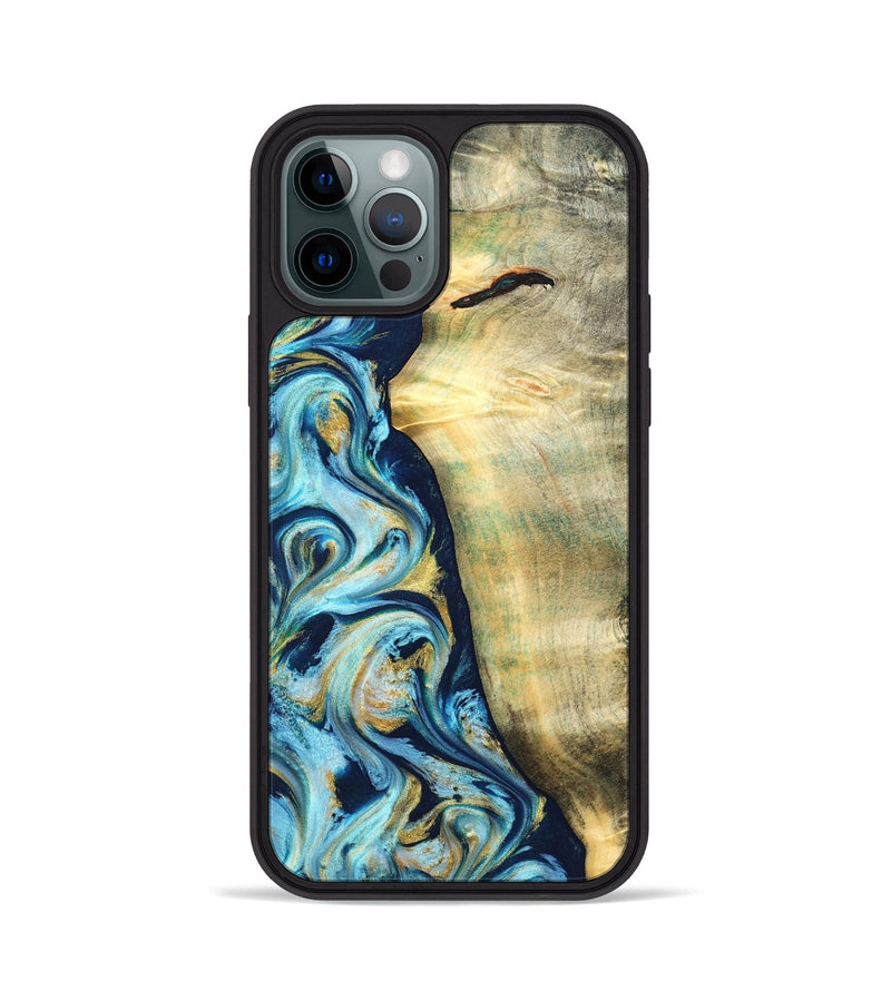 iPhone 12 Pro Wood Phone Case - Orval (Teal & Gold, 822322)
