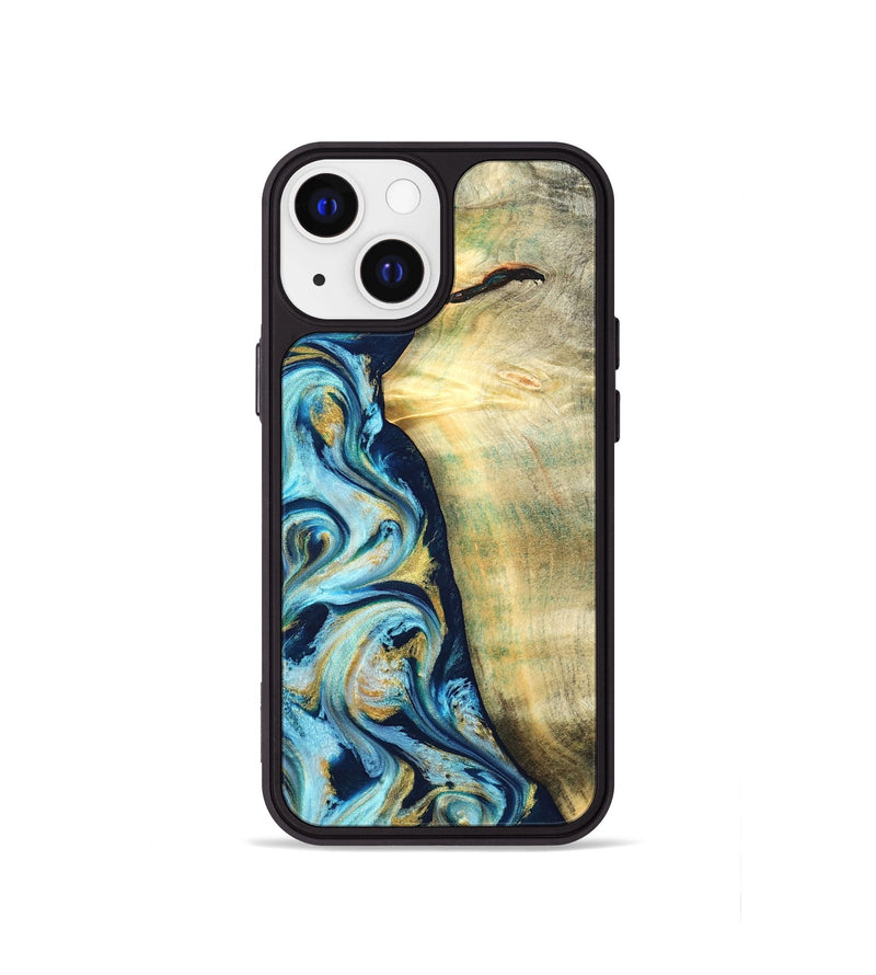 iPhone 13 mini Wood Phone Case - Orval (Teal & Gold, 822322)