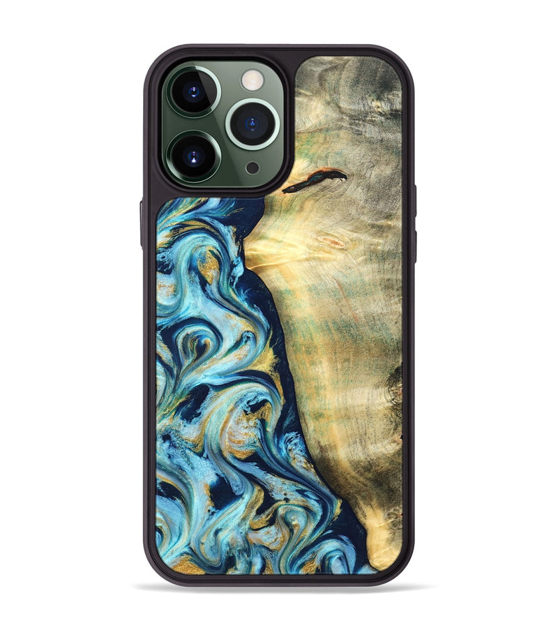 iPhone 13 Pro Max Wood Phone Case - Orval (Teal & Gold, 822322)