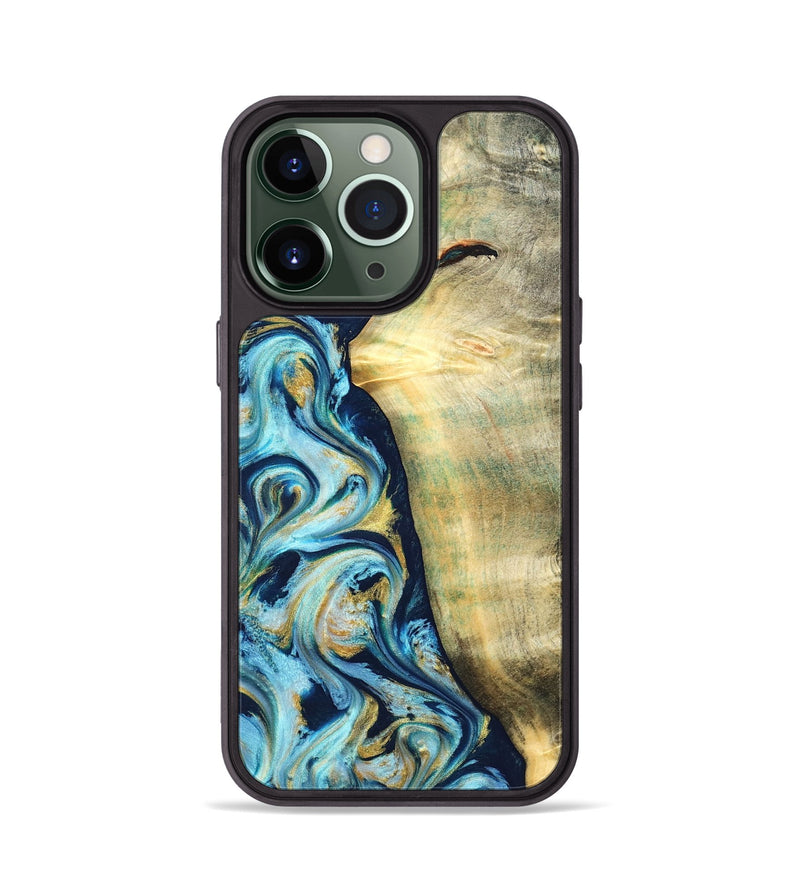 iPhone 13 Pro Wood Phone Case - Orval (Teal & Gold, 822322)