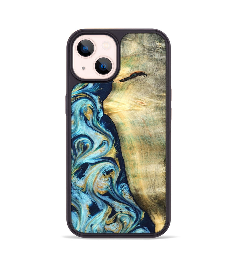 iPhone 14 Wood Phone Case - Orval (Teal & Gold, 822322)