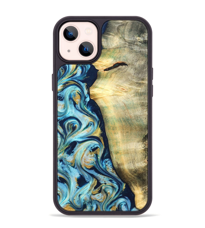 iPhone 14 Plus Wood Phone Case - Orval (Teal & Gold, 822322)