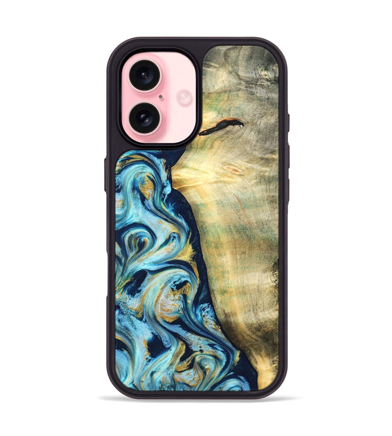 iPhone 16 Wood Phone Case - Orval (Teal & Gold, 822322)