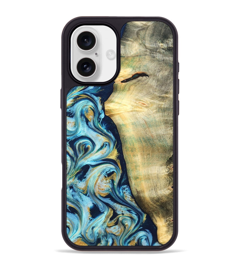 iPhone 16 Plus Wood Phone Case - Orval (Teal & Gold, 822322)