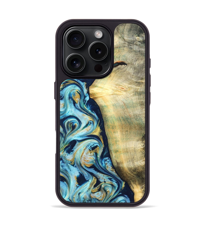 iPhone 16 Pro Wood Phone Case - Orval (Teal & Gold, 822322)