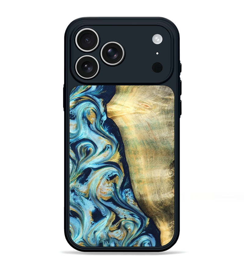 iPhone 17 Pro Max Wood Phone Case - Orval (Teal & Gold, 822322)