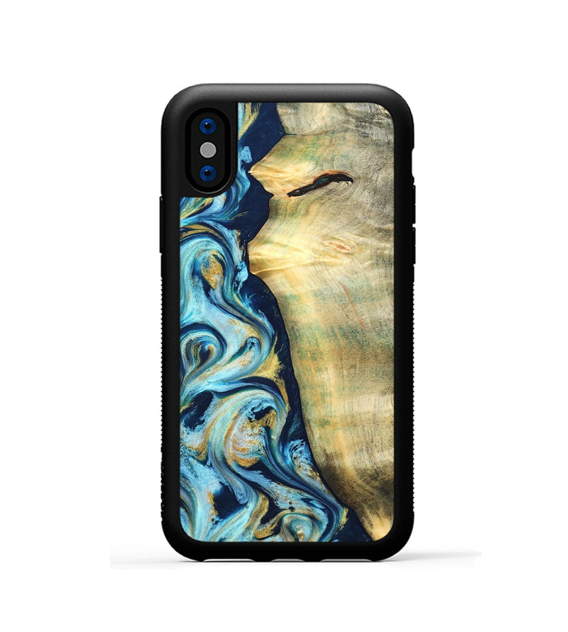 iPhone Xs Wood Phone Case - Orval (Teal & Gold, 822322)