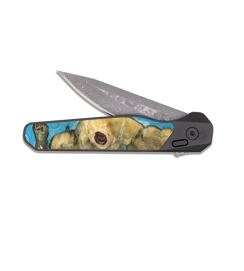 EDC Dark Damascus Wood Pocket Knife - Kahlani (Teal & Gold, 822323)