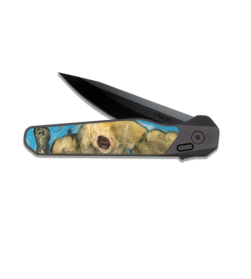 EDC Dark Slate Wood Pocket Knife - Kahlani (Teal & Gold, 822323)