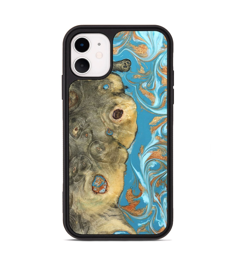 iPhone 11 Wood Phone Case - Kahlani (Teal & Gold, 822323)