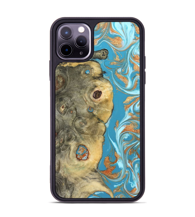 iPhone 11 Pro Max Wood Phone Case - Kahlani (Teal & Gold, 822323)