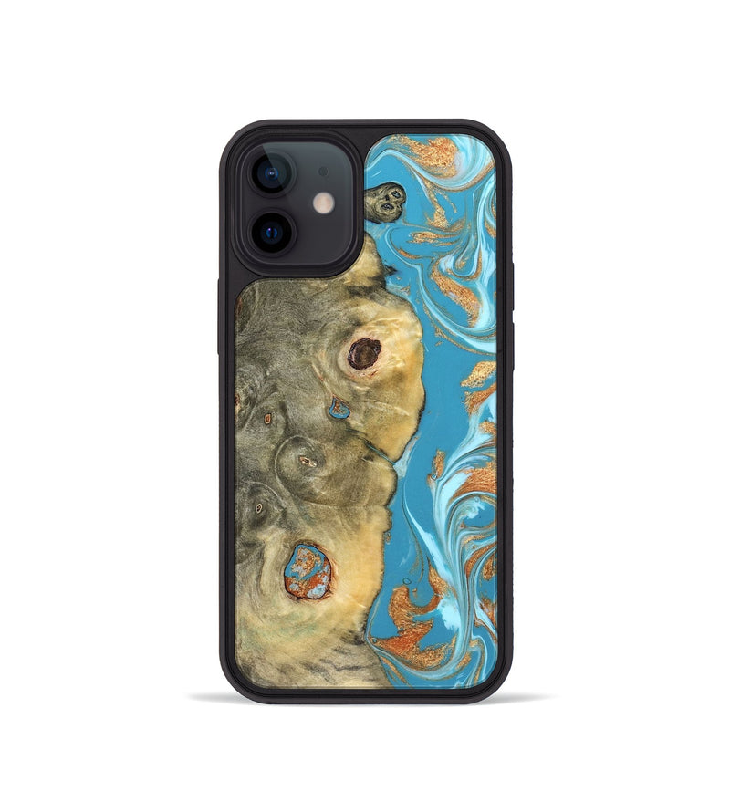 iPhone 12 mini Wood Phone Case - Kahlani (Teal & Gold, 822323)