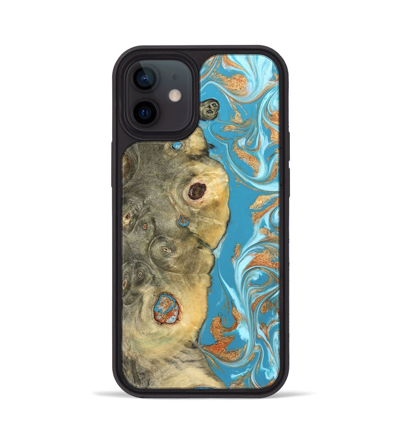 iPhone 12 Wood Phone Case - Kahlani (Teal & Gold, 822323)