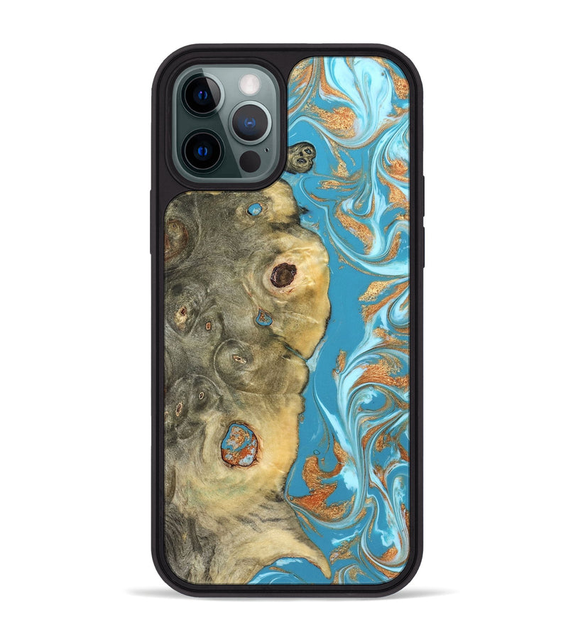 iPhone 12 Pro Max Wood Phone Case - Kahlani (Teal & Gold, 822323)