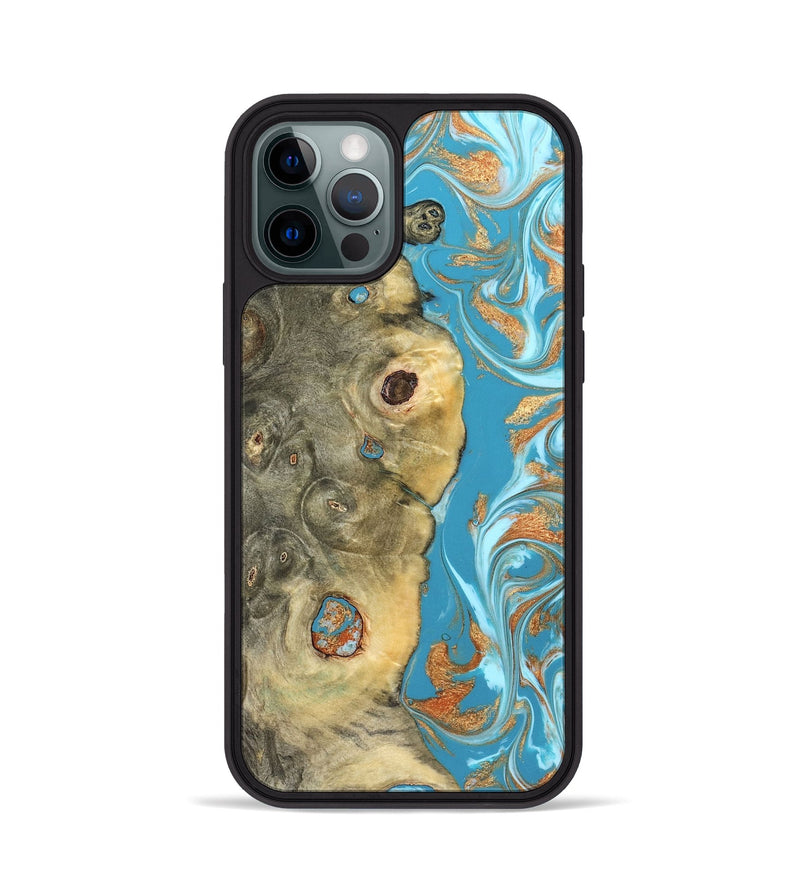 iPhone 12 Pro Wood Phone Case - Kahlani (Teal & Gold, 822323)