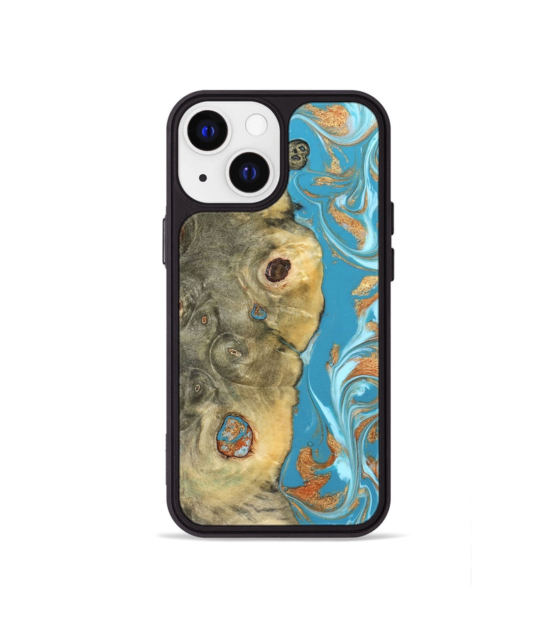 iPhone 13 mini Wood Phone Case - Kahlani (Teal & Gold, 822323)