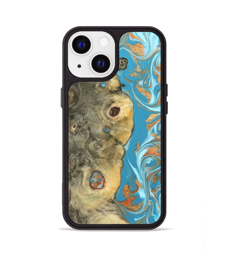 iPhone 13 Wood Phone Case - Kahlani (Teal & Gold, 822323)